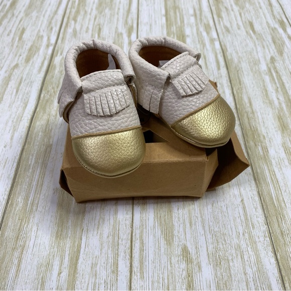 Sweet N Swag Other - Sweet N Swag White & Gold Leather Fringe Baby Moccasins